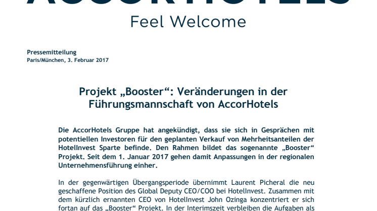 ​Projekt „Booster“: Veränderungen in der Führungsmannschaft von AccorHotels