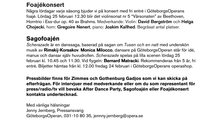 Fullspäckat program på GöteborgsOperan i helgen 