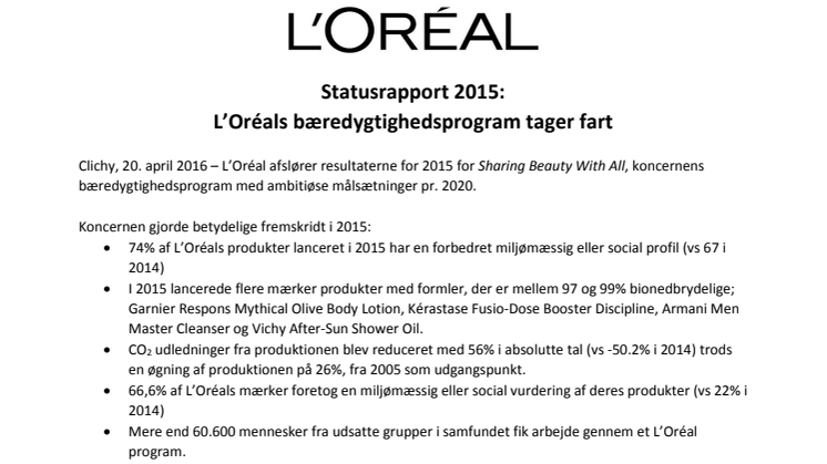 L'Oréals program for bæredygtighed tager fart