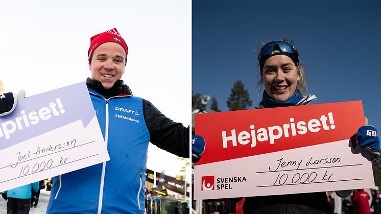 Jenny Larsson och Joel Andersson tar emot Hejapriset i Boden. Foto: Bildbyrån.