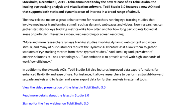 Tobii Studio 3.0 supports AOIs in dynamic content
