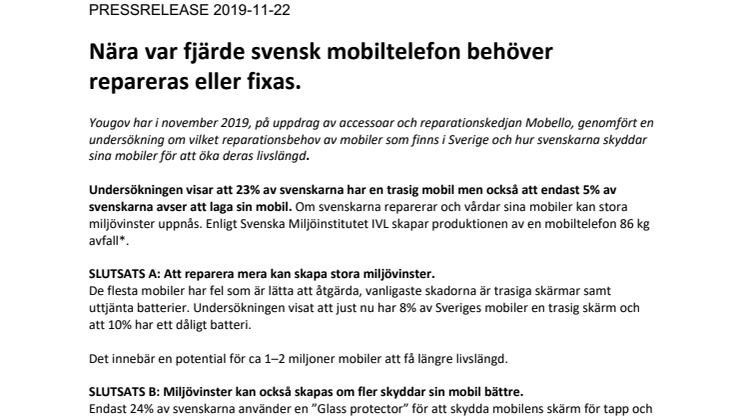 Nära var fjärde svensk mobiltelefon behöver repareras eller fixas. 