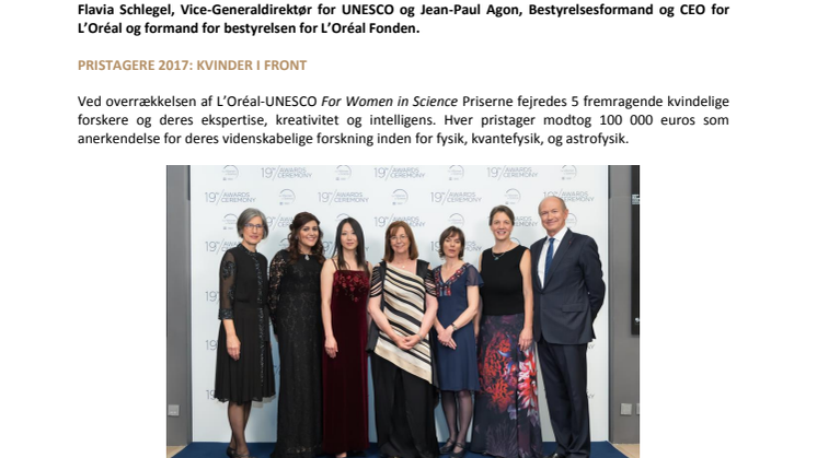L'Oréal-UNESCO For Women in Science Prisuddeling 2017
