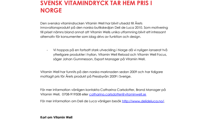 Svensk vitamindryck tar hem pris i Norge