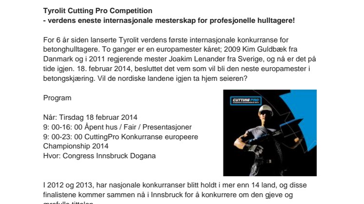 Tyrolit Cutting Pro Competition - verdens eneste internasjonale mesterskap for profesjonelle hulltagere!