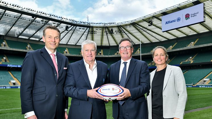 Left to right: Serge Raffard, MD of Allianz Personal; Bill Sweeney CEO, RFU; Colm Holmes CEO of Allianz UK; Sue Day, Chief Operations Officer and Chief Financial Officer, RFU.