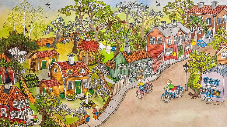 Illustration ur Visst kan Lotta cykla, Göteborgs konstmuseum © Design Ilon Wikland AB. TM och © The Astrid Lindgren Company.