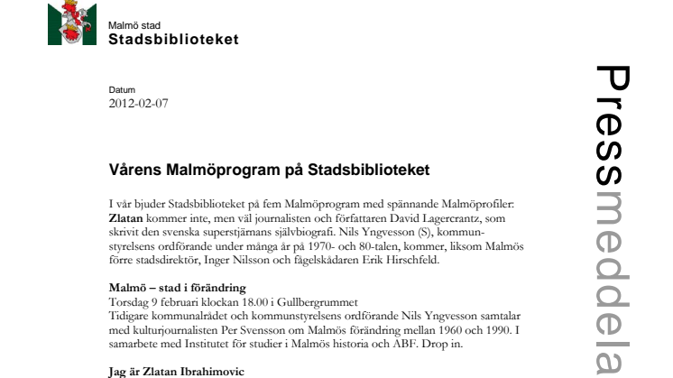 Vårens Malmöprogram på Stadsbiblioteket