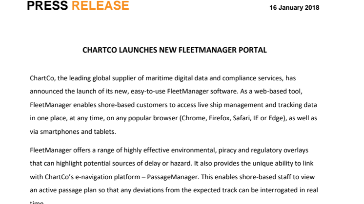 ChartCo Launches New FleetManager Portal