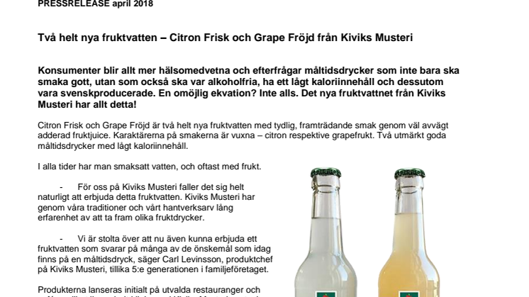 Två helt nya fruktvatten – Citron Frisk och Grape Fröjd från Kiviks Musteri