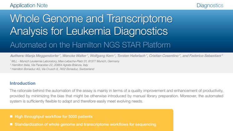 New application note available - Whole Genome and Transcriptome Analysis for Leukemia Diagnostics