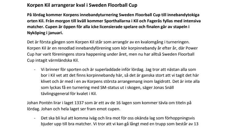 Korpen Kil arrangerar kval i Sweden Floorball Cup