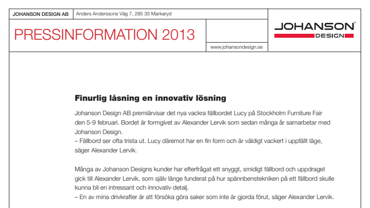 Nyhet från Johanson Design, formgivare Alexander Lervik.