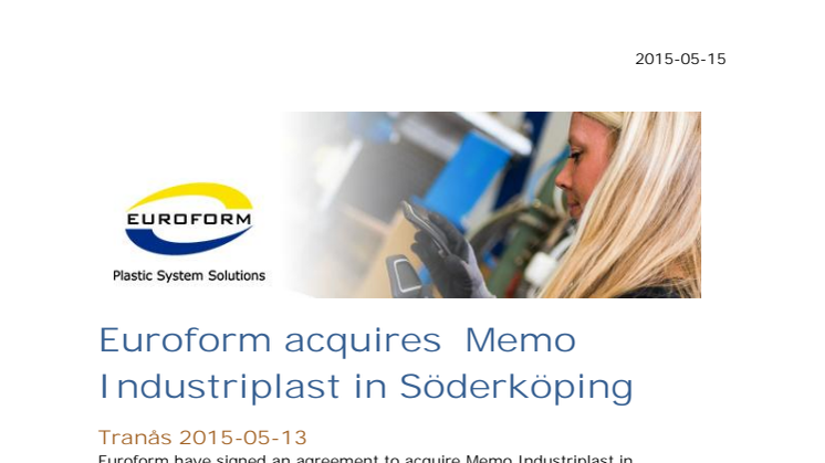 Euroform acquires MEMO Industriplast in Söderköping