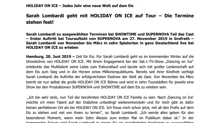 Sarah Lombardi geht mit HOLIDAY ON ICE auf Tour – Die Termine stehen fest! 