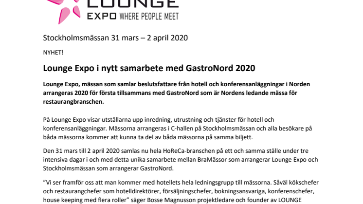 Lounge Expo i nytt samarbete med GastroNord 2020