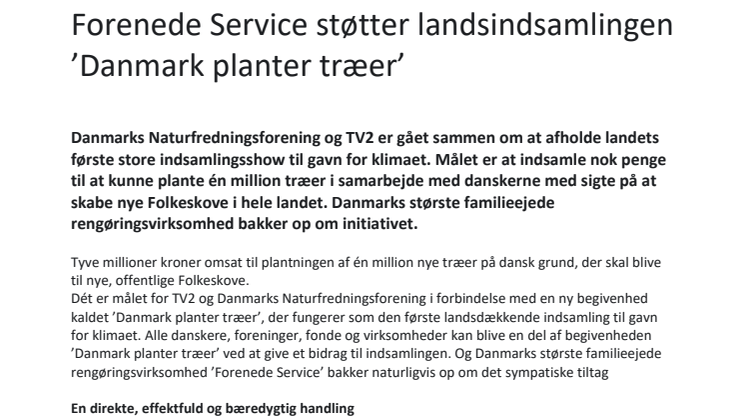 Forenede Service støtter landsindsamlingen ’Danmark planter træer’