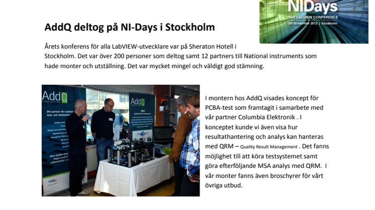 AddQ deltog på NI-Days i Stockholm.