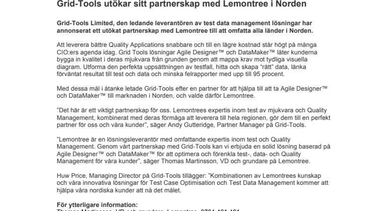 Grid-Tools utökar sitt partnerskap med Lemontree i Norden