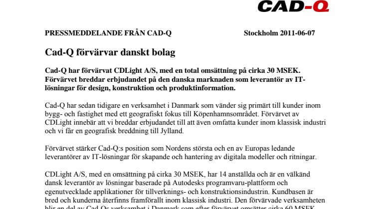 Cad-Q förvärvar danskt bolag