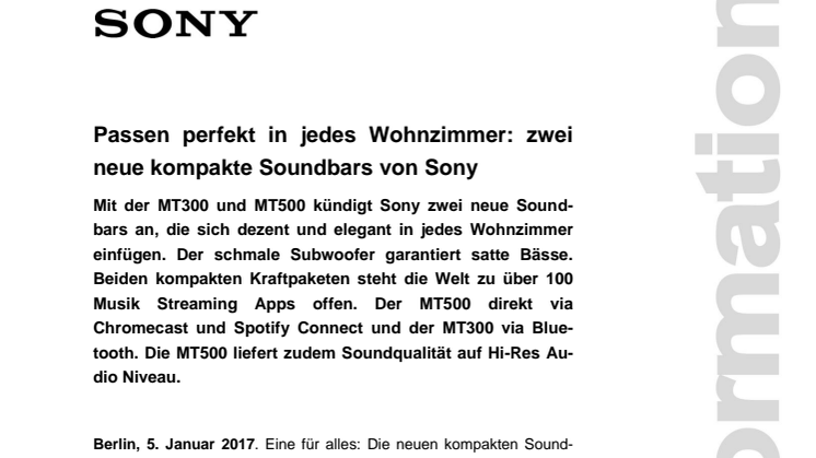 Passen perfekt in jedes Wohnzimmer: zwei neue kompakte Soundbars von Sony
