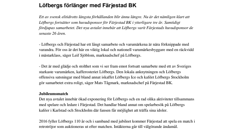 Löfbergs förlänger med Färjestad BK