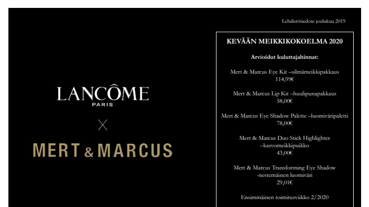 Lancôme lehdistötiedote  Mert&Marcus kevään 2020 meikkikokoelma