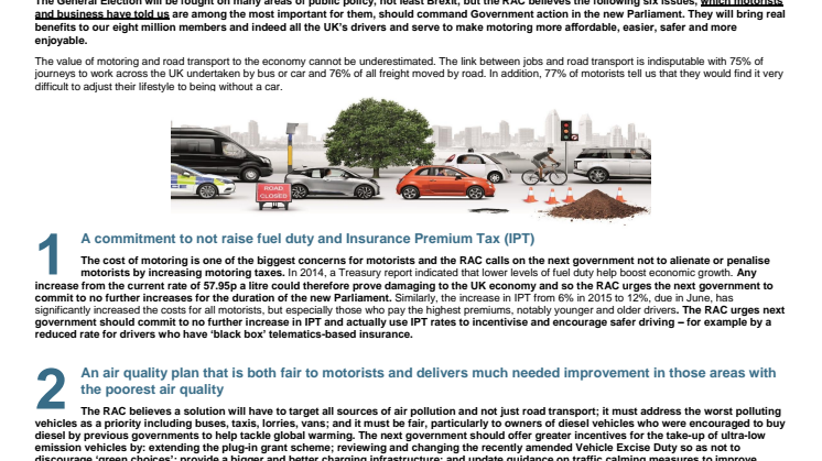 The RAC 2017 Motoring Manifesto - summary