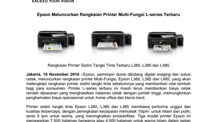 Epson Meluncurkan Rangkaian Printer Multi-Fungsi L-series Terbaru