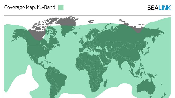 Marlink Ku-band coverage map showing extended coverage North of Russia.