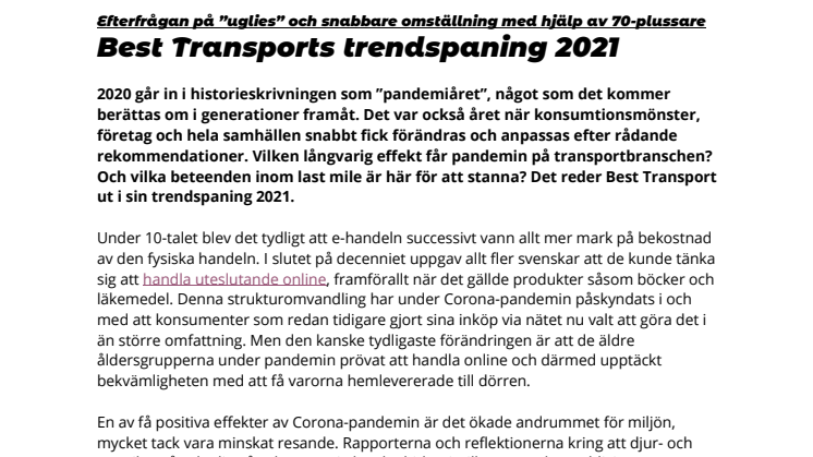 Best Transports trendspaning 2021