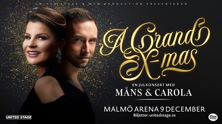 Måns Zelmerlöw och Carola Häggkvist tillsammans i den glittrande julkonserten A Grand X-mas - till Malmö Arena den 9 december!