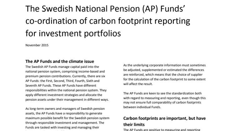 The Swedish AP Funds' co-ordination of carbon footprint reporting