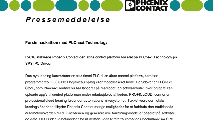 Første hackathon med PLCnext Technology