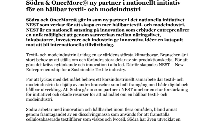 PM - Södra & OnceMore® ny partner i nationellt initiativ för en hållbar textil- och modeindustri.pdf