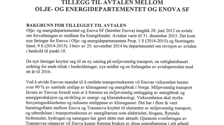 Tillegg til avtalen mellom OED og Enova