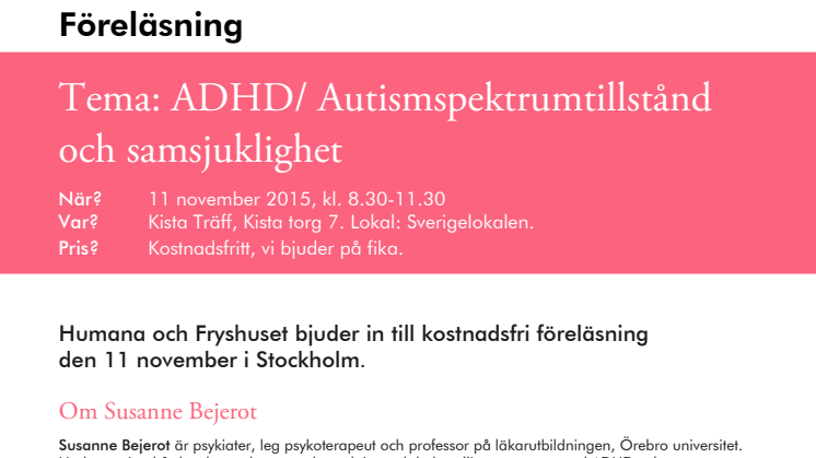 Humana och Fryshuset bjuder till föreläsning om ADHD och samsjuklighet