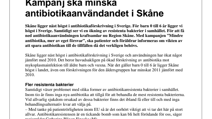 Kampanj ska minska antibiotikaanvändandet i Skåne
