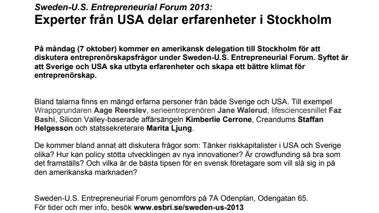 Experter från USA delar erfarenheter i Stockholm
