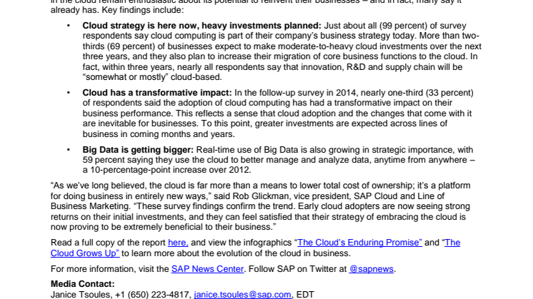 Ny undersøgelse fra SAP og Oxford Economics viser kraftige stigninger i anvendelsen af cloud i virksomhederne