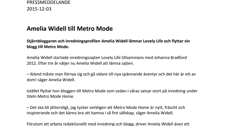 Amelia Widell till Metro Mode 