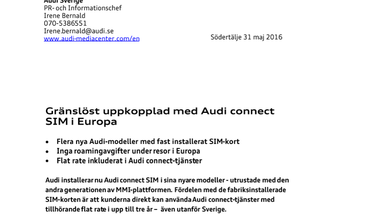 Gränslöst uppkopplad med Audi connect SIM i Europa