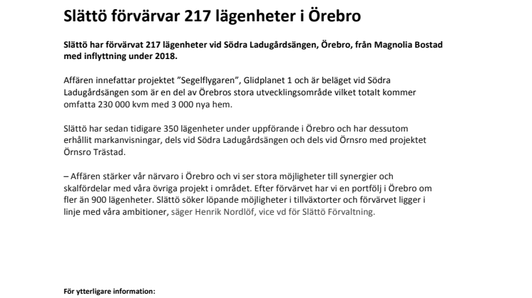 Slättö förvärvar 217 lägenheter i Örebro