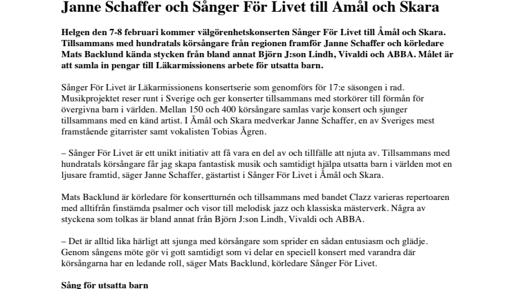 Janne Schaffer och Sånger För Livet till Åmål och Skara