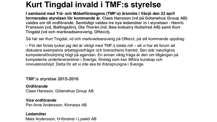 Kurt Tingdal invald i TMF:s styrelse