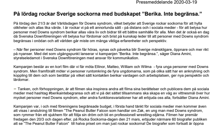 På lördag rockar Sverige sockorna med budskapet ”Berika. Inte begränsa.”