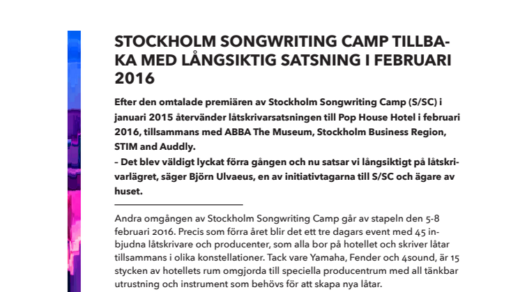Stockholm Songwriting Camp tillbaka med långsiktig satsning i februari