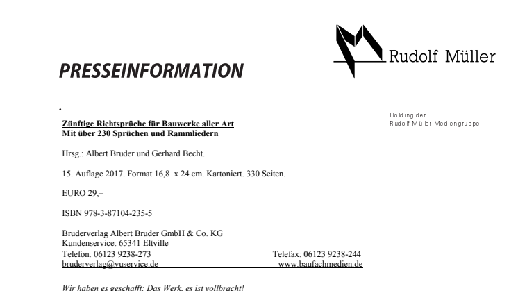 Zünftige Richtsprüche für Bauwerke aller Art