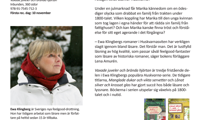 Ny bok av Ewa Klingberg! Historisk feelgood med julstämning.