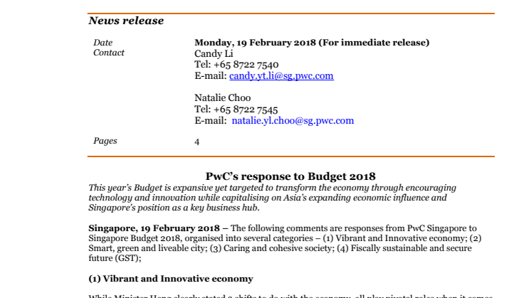 PwC’s response to Budget 2018